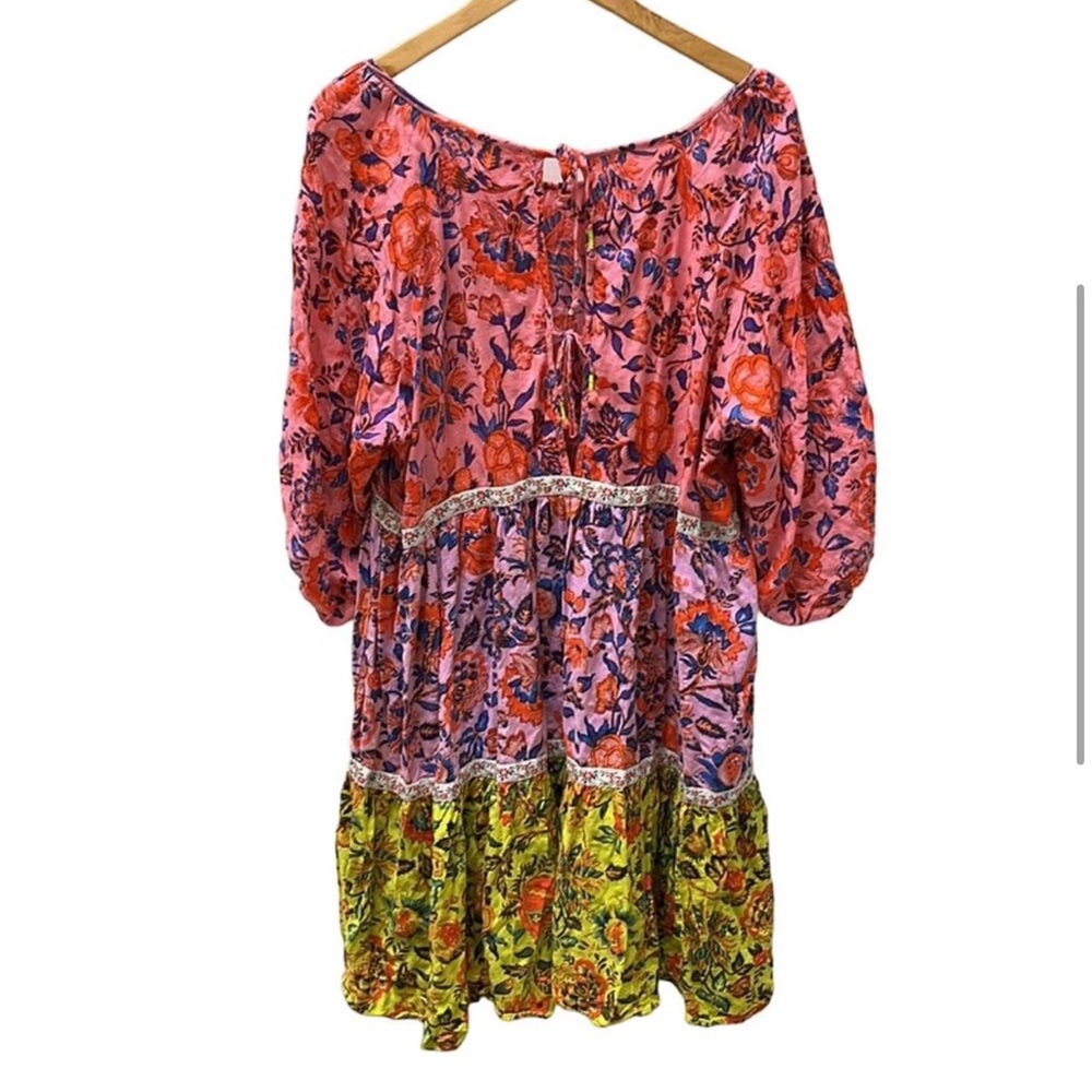 Anthropologie Pink Yellow Floral Mabel Mini Dress Size L